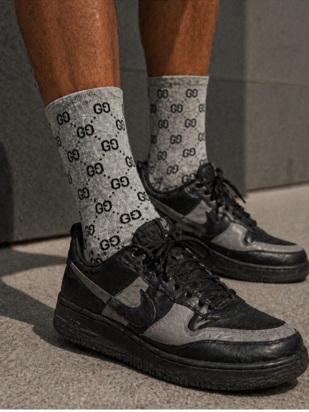 Gucci Gray GG Pattern Crew Socks